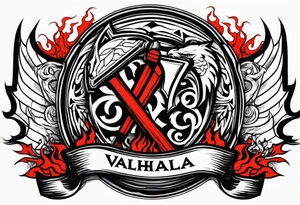 valhalla on fire blood
sword shield axe tattoo idea