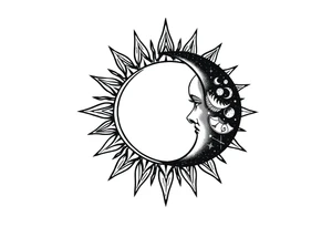 celestial sun and moon embrace with constellation patterns tattoo idea