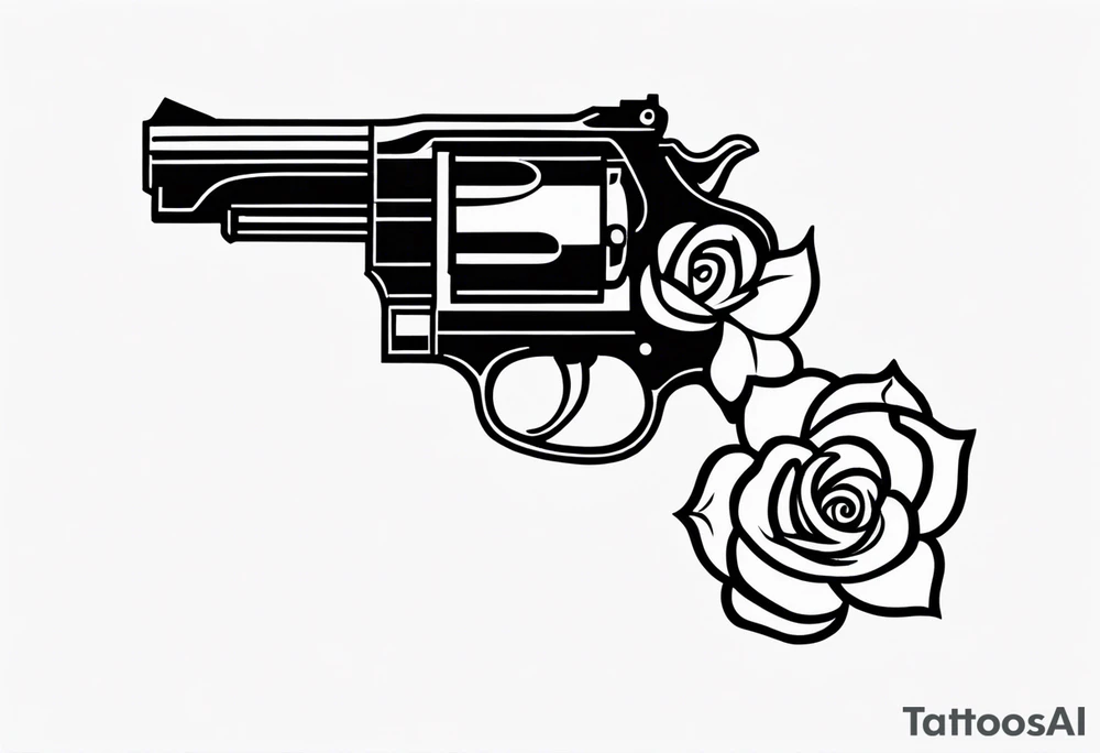 A black tattoo with a rose growing out of a gun bullet tattoo idea