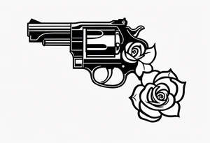 A black tattoo with a rose growing out of a gun bullet tattoo idea