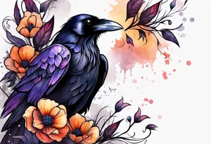 Raven with flowers gothic tattoo idea