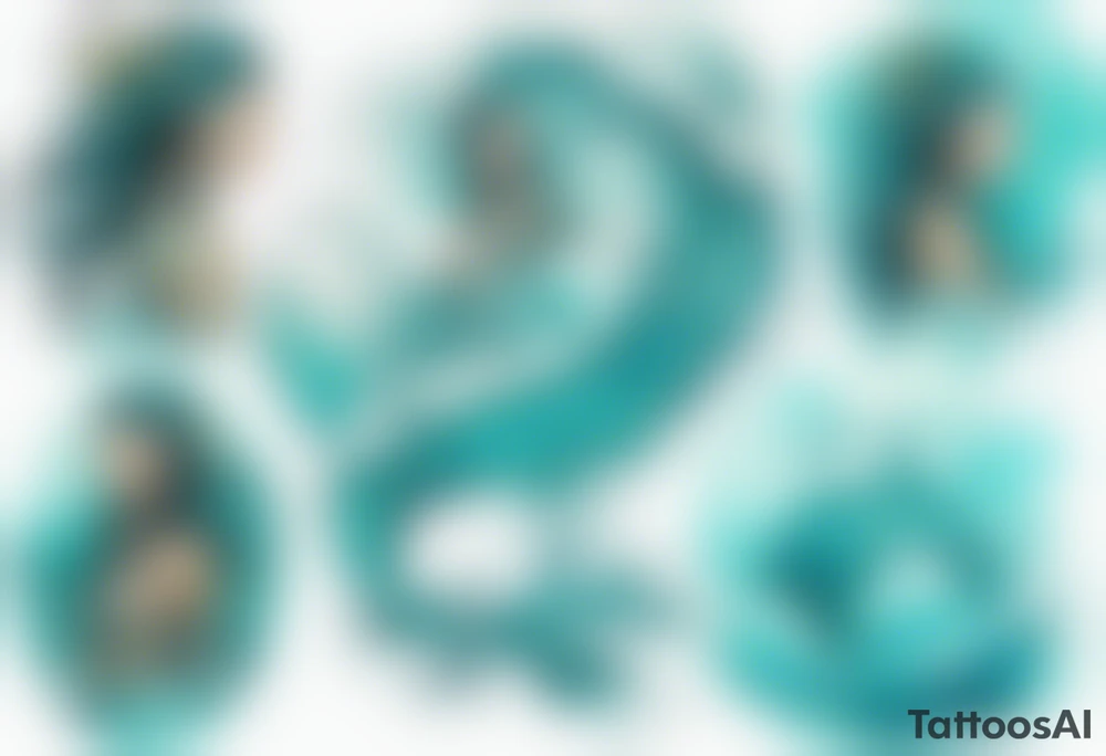 a turquoise Na'vi woman standing in the sea surrounded by crashing waves tattoo idea