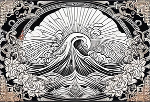 full sleeve. japanese wave mixed in celtic tribal patterns equally. tattoo idea