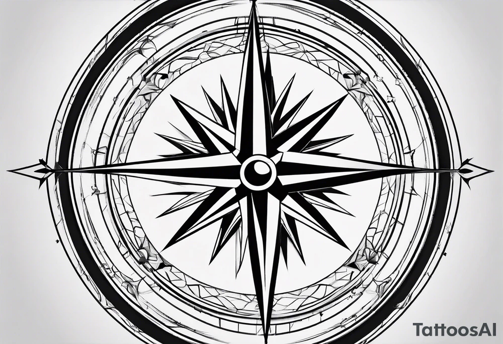 simple compass rose with long lines tattoo idea
