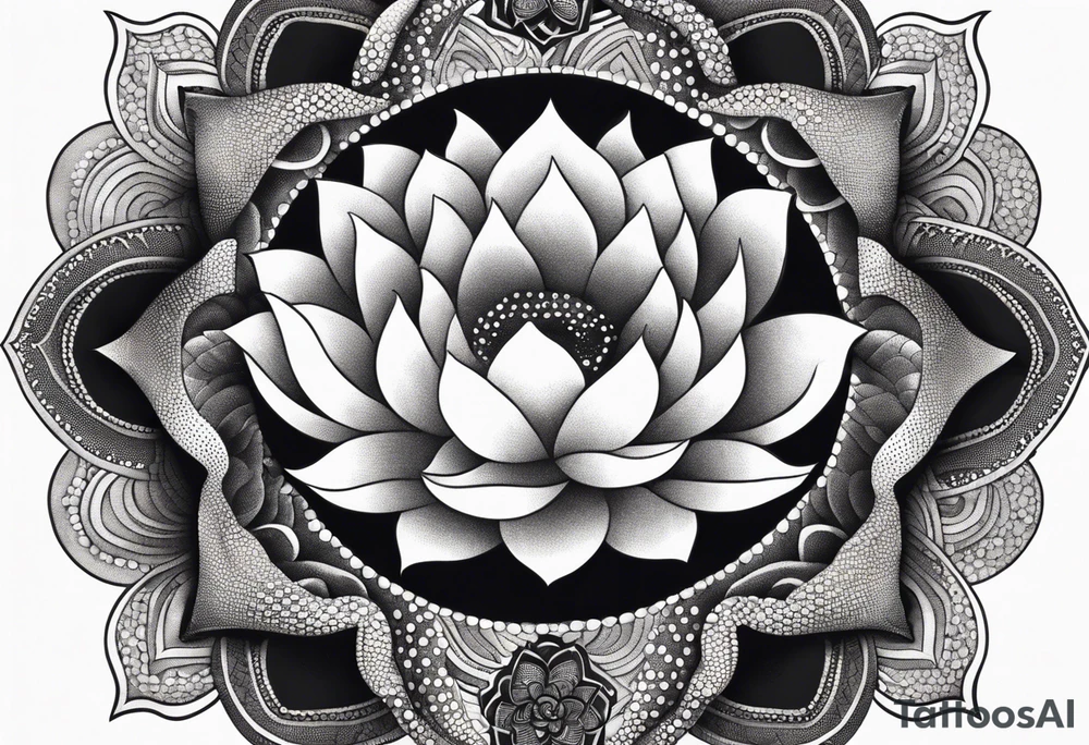 Snake with lotus and mandela tattoo idea