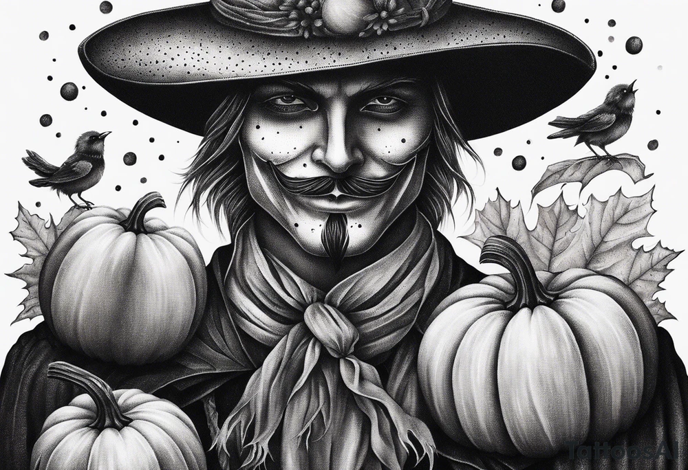 Scarecrow with pumpkins tattoo idea