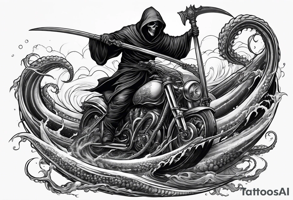 Grim reaper riding a kraken tattoo idea