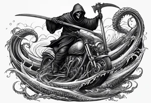 Grim reaper riding a kraken tattoo idea