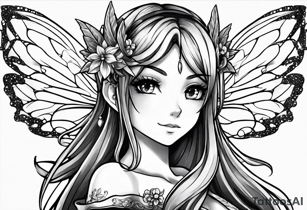 A fairy with a tail that is the fairy in the Fairy Tail anime guild logo tattoo idea