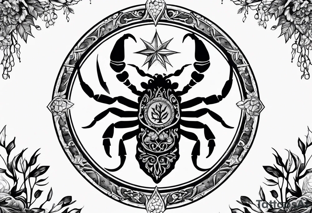 Scorpion star sign with tree of life tattoo idea