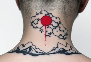 deepfull description of details with clouds and red tattoo idea