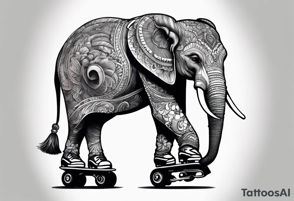Elephant wearing a helmet and roller skates tattoo idea Elephant wearing a helmet and roller skates tattoo idea