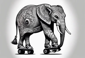 Elephant wearing a helmet and roller skates tattoo idea