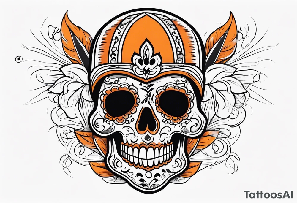 Mexican skull with smoke coming out of the bottom orange and black tattoo idea