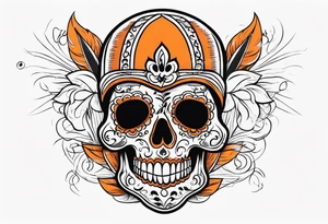 Mexican skull with smoke coming out of the bottom orange and black tattoo idea