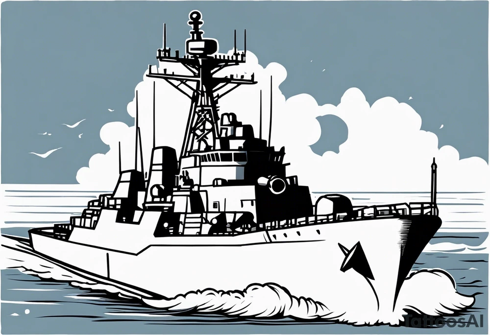 guided missile destroyer front view tattoo idea