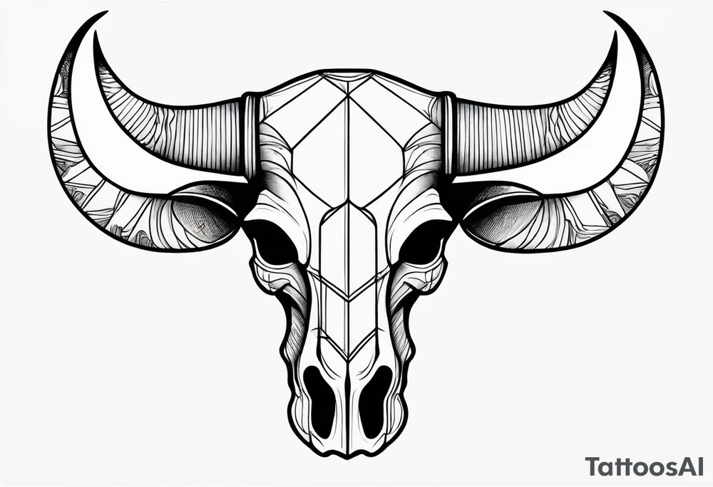 skull of a bull with a line frame, realistic, new mexico influence, simple tattoo idea