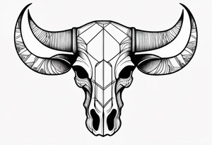 skull of a bull with a line frame, realistic, new mexico influence, simple tattoo idea