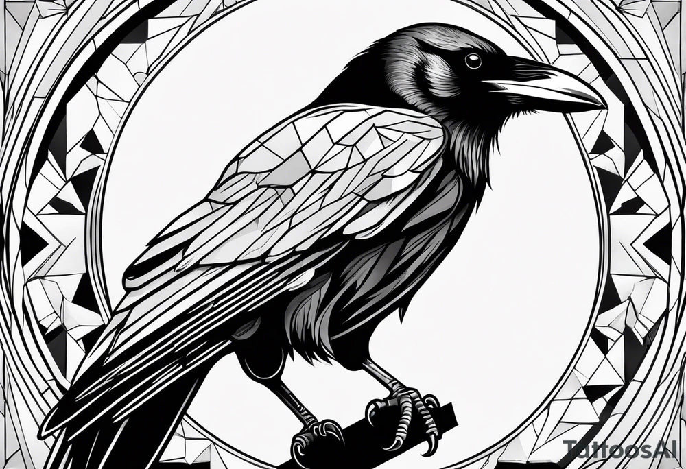 Ravens with geometric background tattoo idea