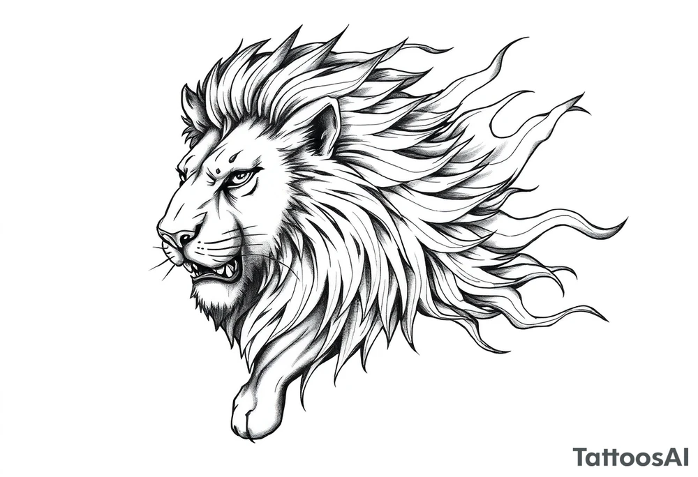 Lion in flame tattoo idea
