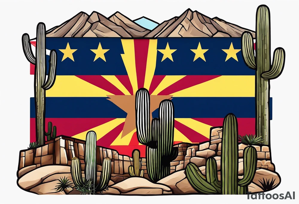 Arizona flag, Roman ruins, turkish flag, saguaro cactus tattoo idea