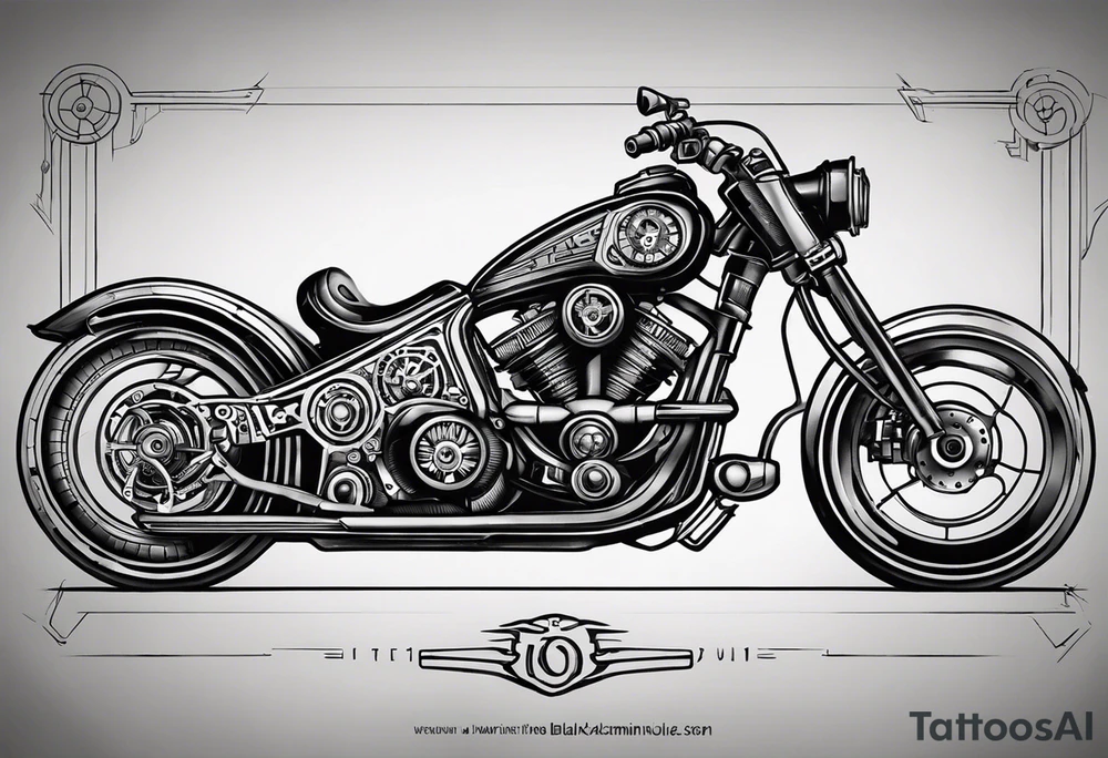 Powerful phantom like powered by an engine featuring an "steampunk desing" in the image appears a psiton and a turbo, also the dseign must be vertical. Also, the desing must be minimalistic not saturated. tattoo idea