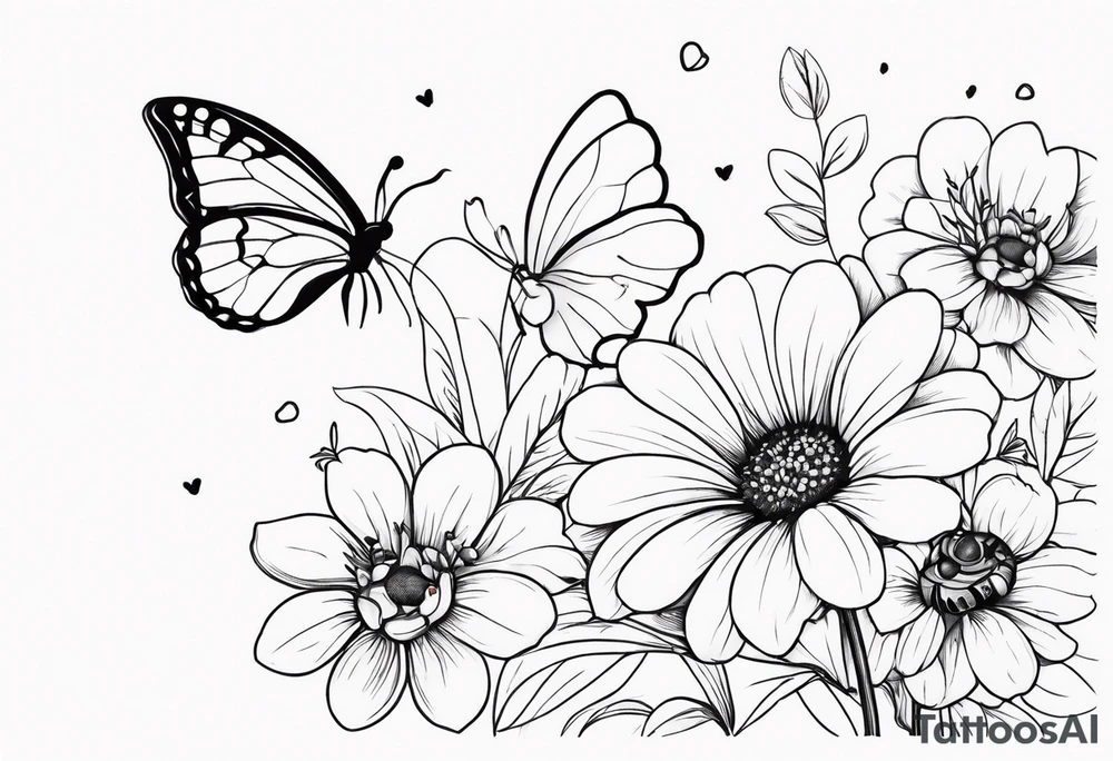 flowers with butterflies and ladybugs tattoo idea