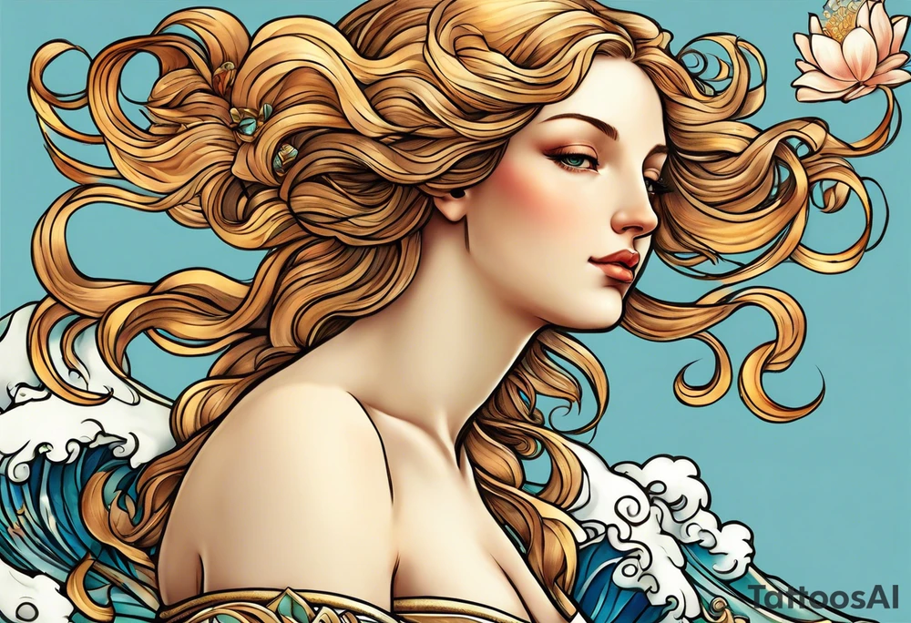 Full body goddess birth of Venus tattoo idea