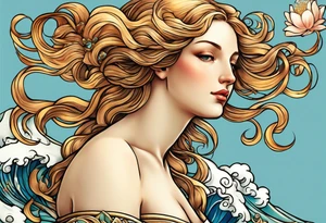 Full body goddess birth of Venus tattoo idea
