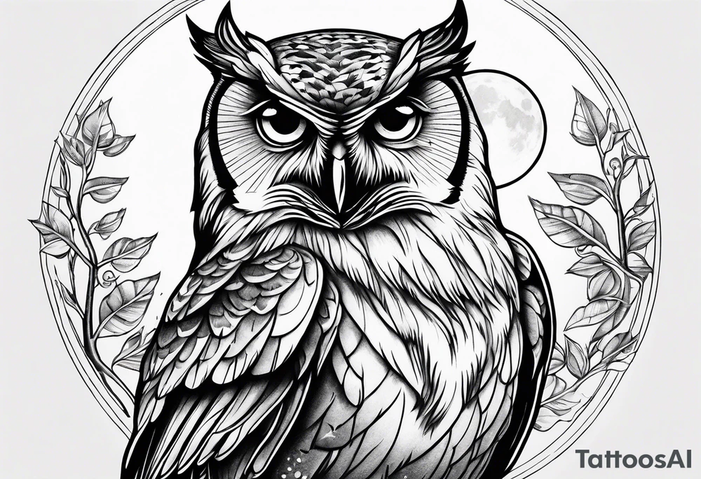 Owl with moon and cardinal tattoo idea