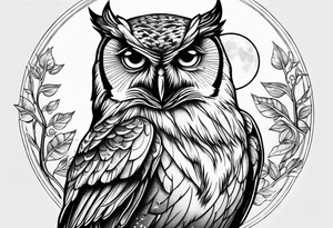 Owl with moon and cardinal tattoo idea