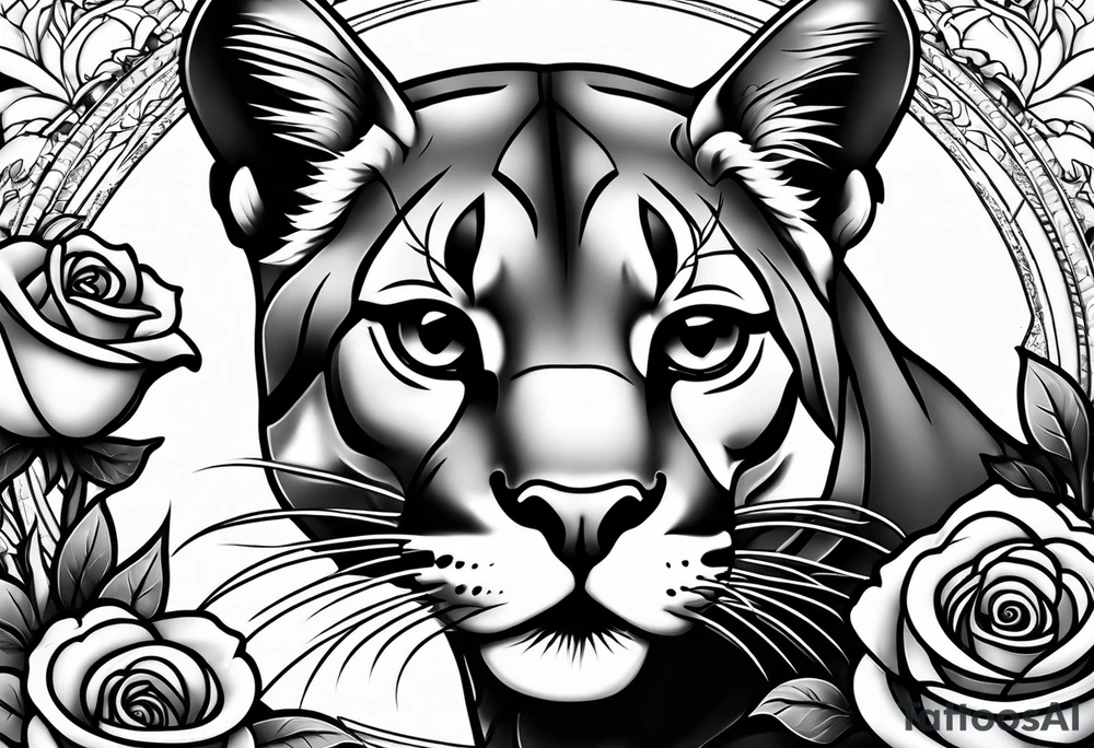 Cougar with roses tattoo idea