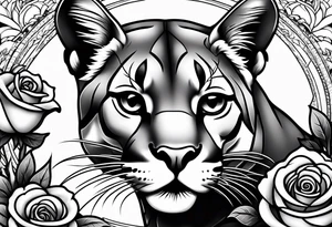 Cougar with roses tattoo idea