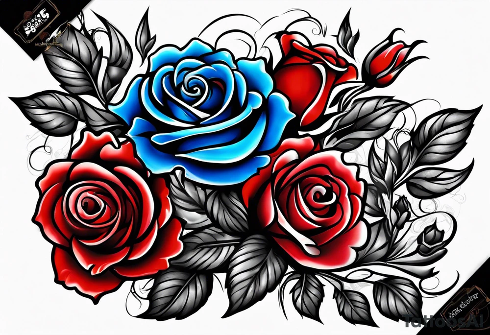 Phoenix Colored blue and red roses tattoo idea