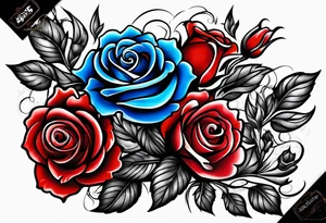 Phoenix Colored blue and red roses tattoo idea