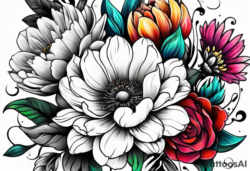 Collarbone tattoo of bright colorful flowers tattoo idea