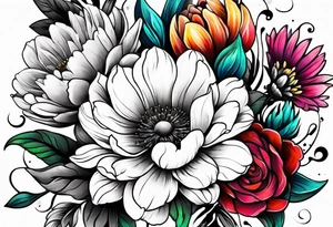 Collarbone tattoo of bright colorful flowers tattoo idea