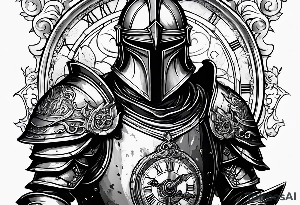 knight in heavy armor with clock tattoo idea