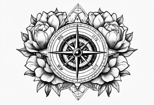nautical compass with magnolia flowers tattoo idea