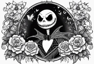Jack Skellington with flowers as a border tattoo idea