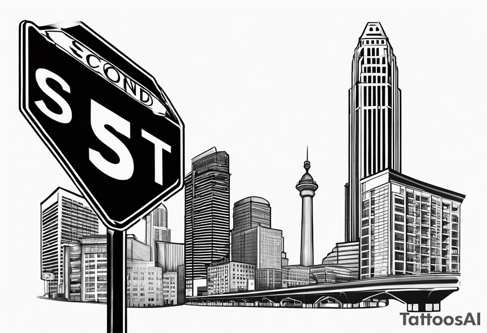 Second st sign and I-95 sign with buildings in the background tattoo idea