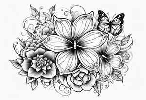 Wavy liquid, flowers, butterflies, energy, divine feminine tattoo idea