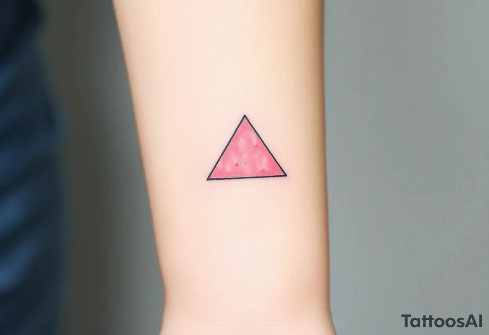 A watercoloured pink triangle (upsidedown), with very small black lining and upside down. Just the colour pink. No shapes. Just the colour pink filling the triangle and a small black outline tattoo idea