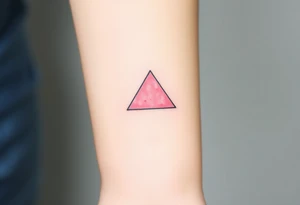 A watercoloured pink triangle (upsidedown), with very small black lining and upside down. Just the colour pink. No shapes. Just the colour pink filling the triangle and a small black outline tattoo idea