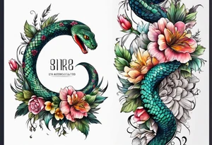 Spine tattoo, snake and flowers tattoo idea