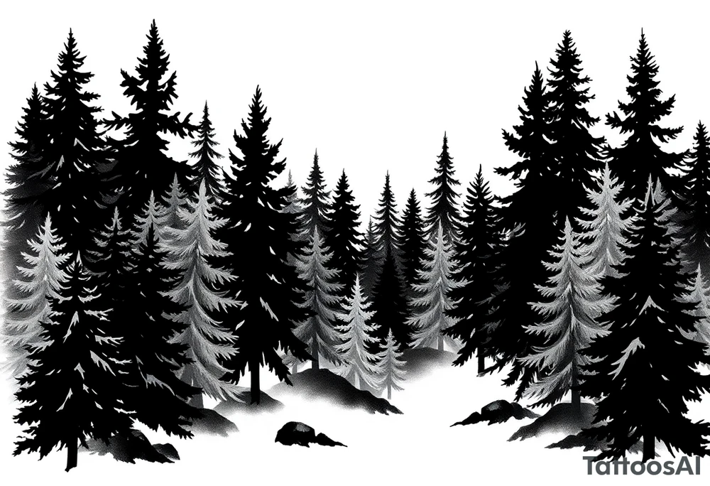Coniferouse forest silhouette with black and gray trees tattoo idea Coniferouse forest silhouette with black and gray trees tattoo idea