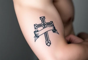 Hockey stick cross with a ribbon wrapping around it, tattoo idea