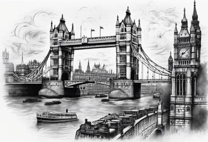 Old London with Tower Bridge and Big Ben tattoo idea