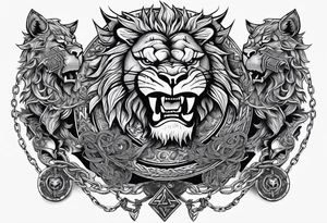 Valhalla sword shield  axe lion dragon 
Valknut barbed wire chains tattoo idea