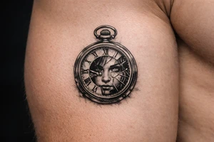 Large pocket watch, Margo's face peering through the glass. tattoo idea